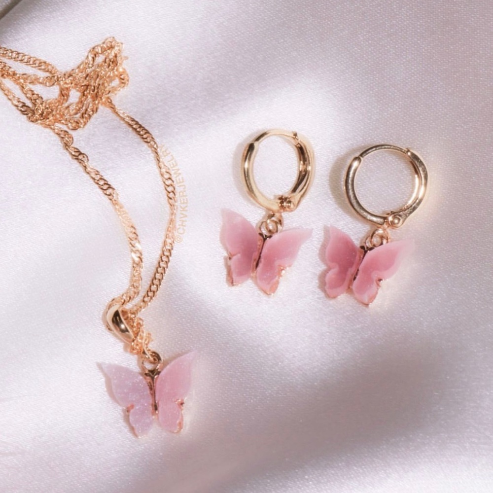 Pink butterfly charm necklace